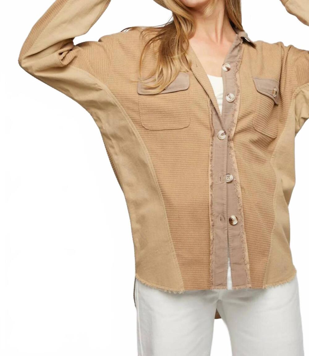 NEW DAVI & DANI women's button down long sleeve top in khaki